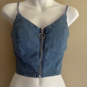 Blashe Denim Zip-Up Crop Top spaghetti straps size Medium‎